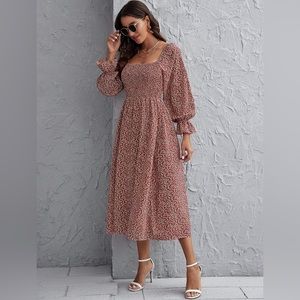 Boho Floral Square Neck Fall Dress Size M